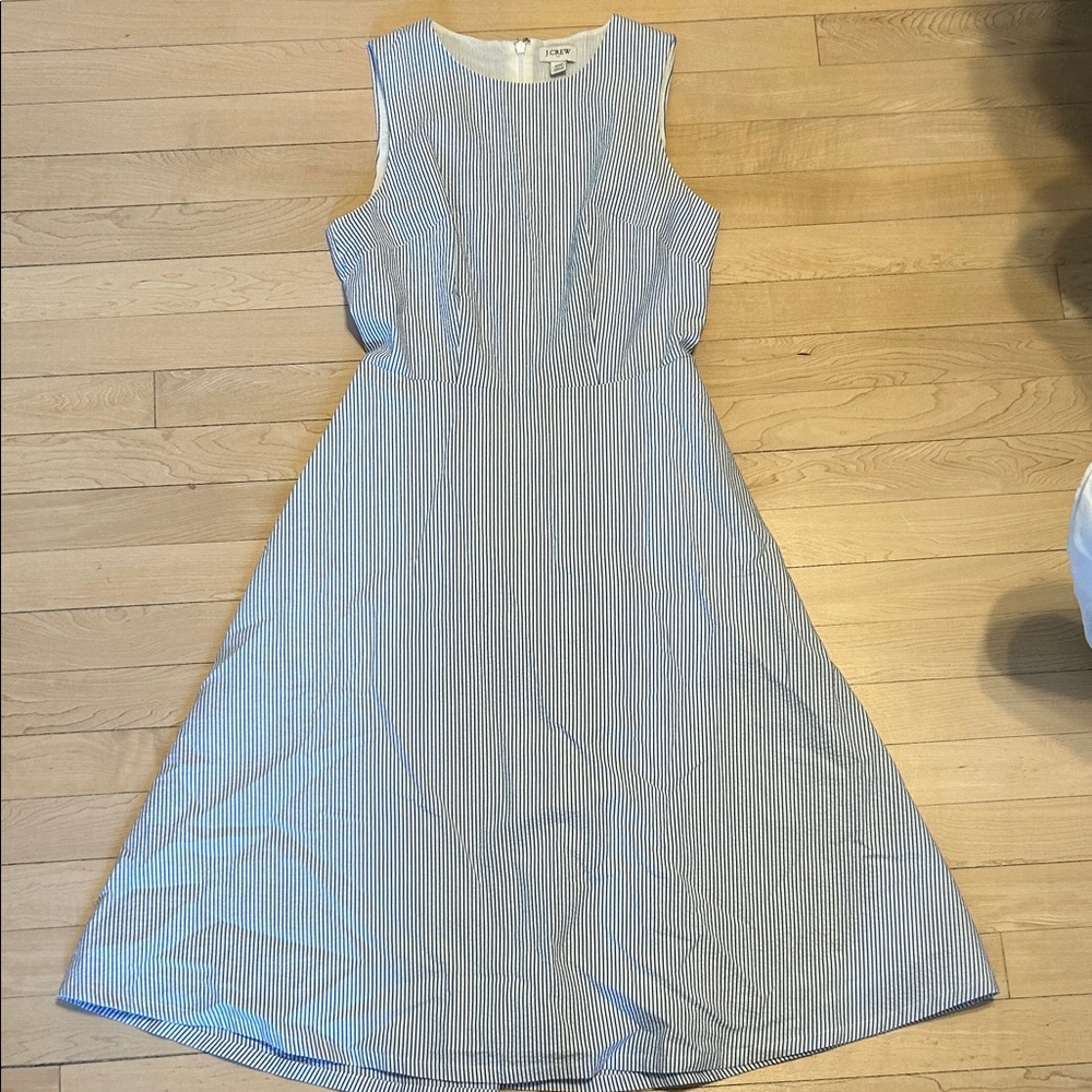 J. Crew Blue and White Striped Midi Dress